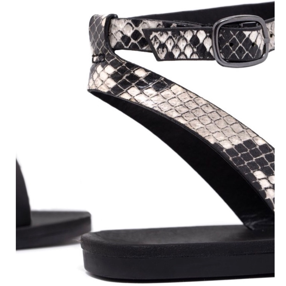 Black Snake Print Ankle Strap Flat Sandal - Picture 6 of 10